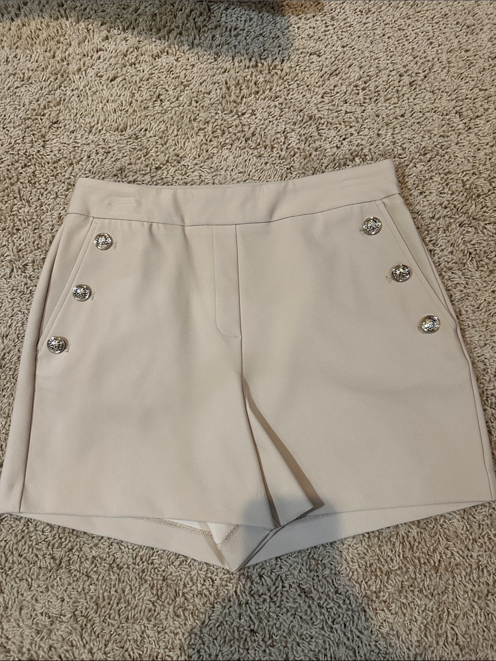 Rachel Zoe Cream High-Waist Sailor Button Shorts